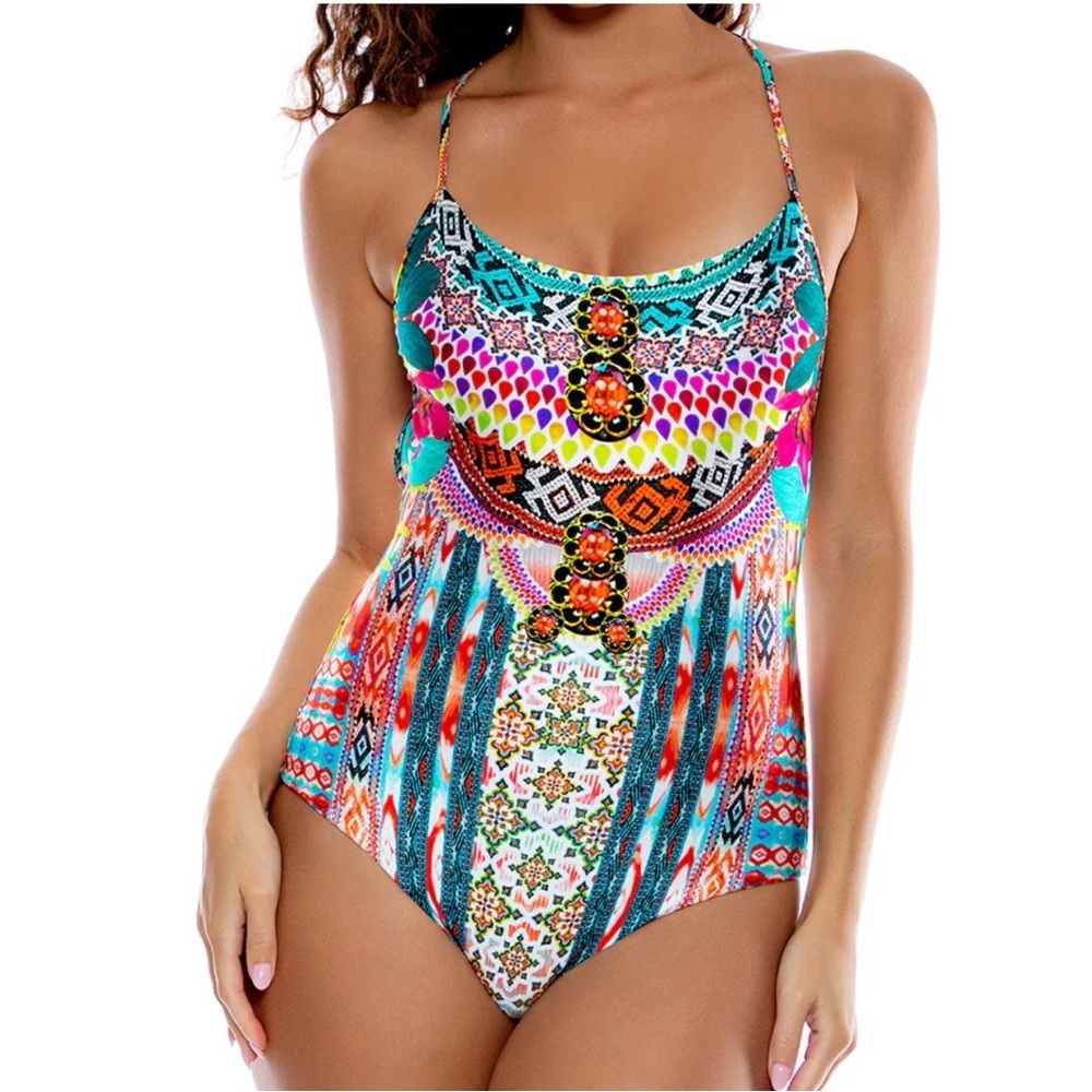 Luli Fama CHASING WATERFALLS  be Scene One Piece Swim Suit NWT